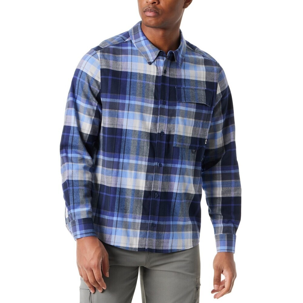 Bass Outdoor Flannel Shirt Mens Large Med Blue Plaid Long Sleeve Button Up FTS50